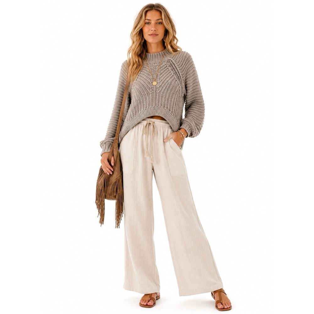 Free People Sweetheart Sweater S Gray Chunky Knit Balloon Hi-Lo Cottagecore Boho
